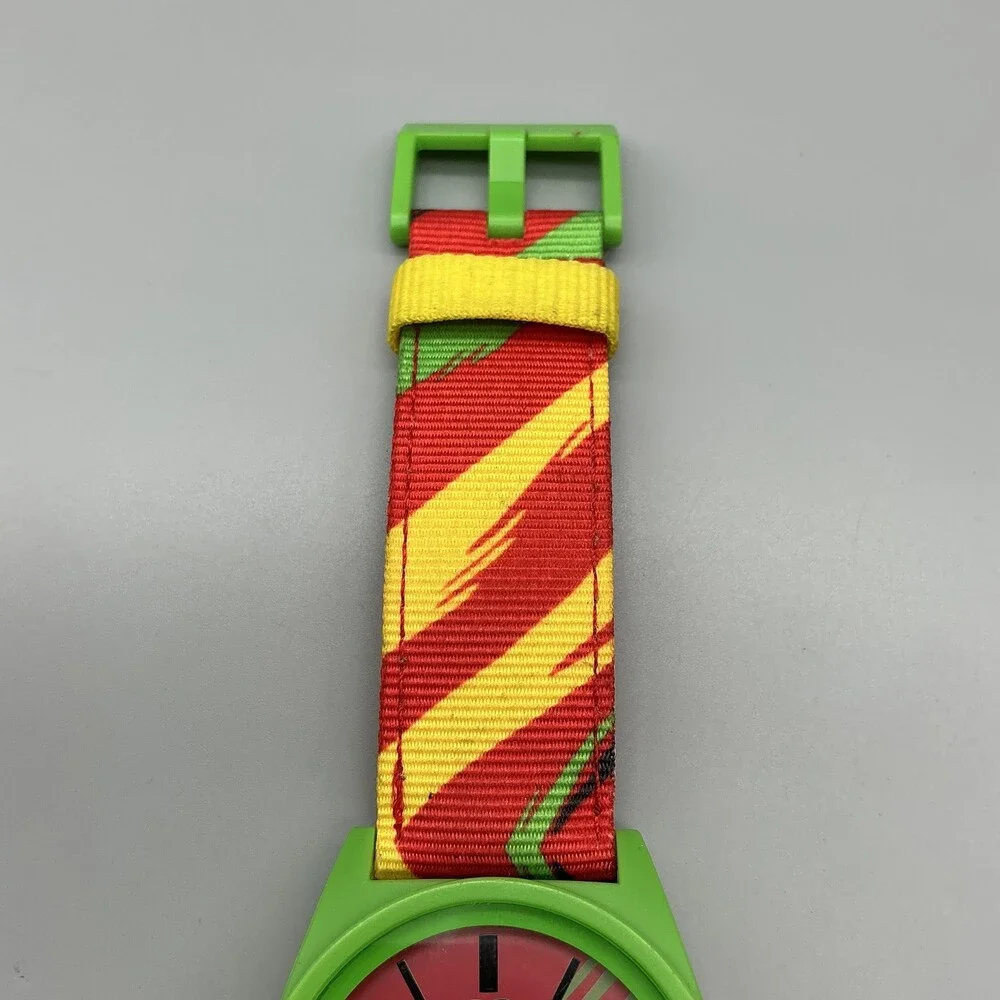 Neff Daily Mens Watch 41mm Red Green Dial Fabric Strap 5ATM WR New Battery